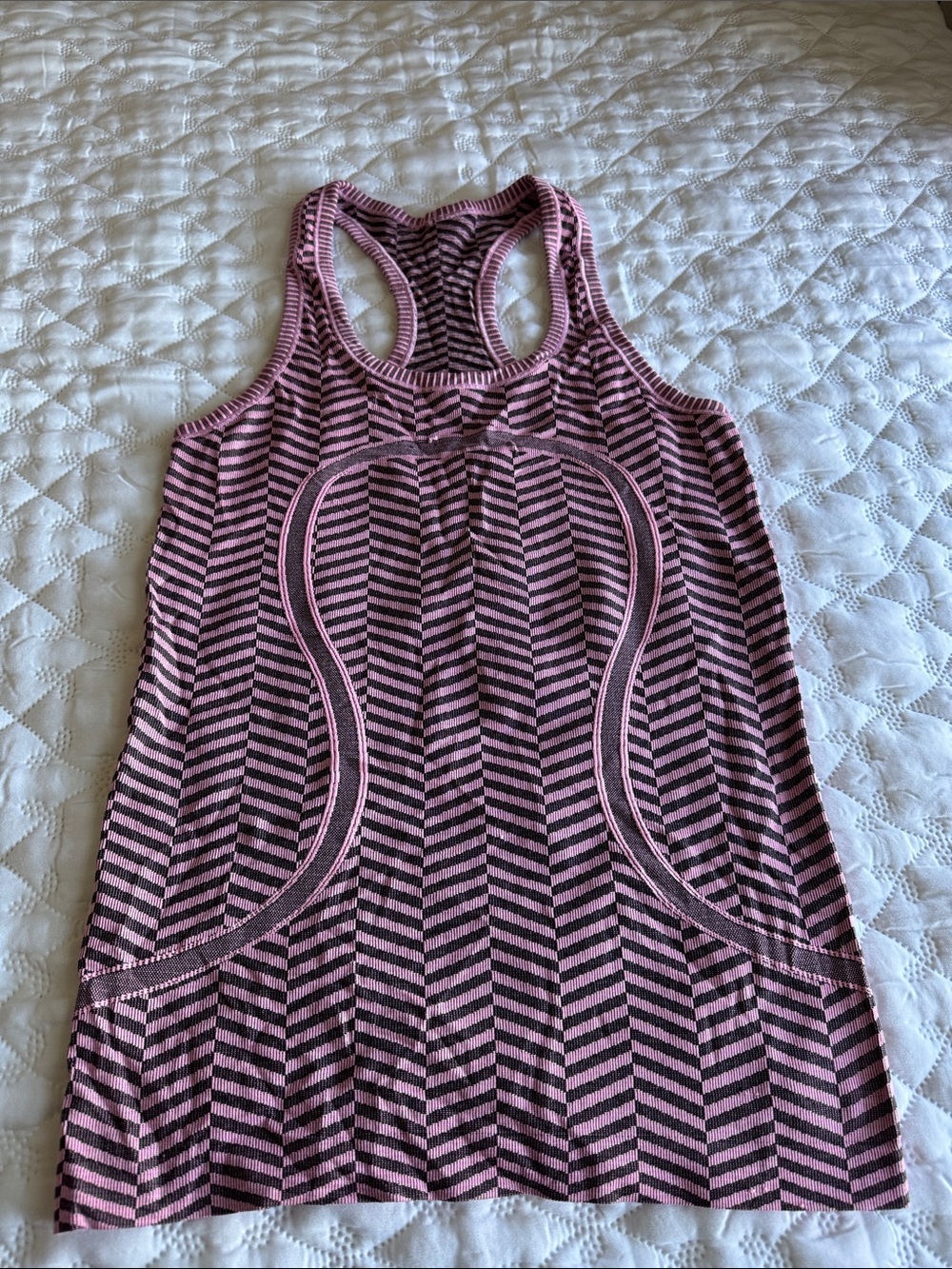 lululemon athletica Pink and Black Chevron Racerback Tank